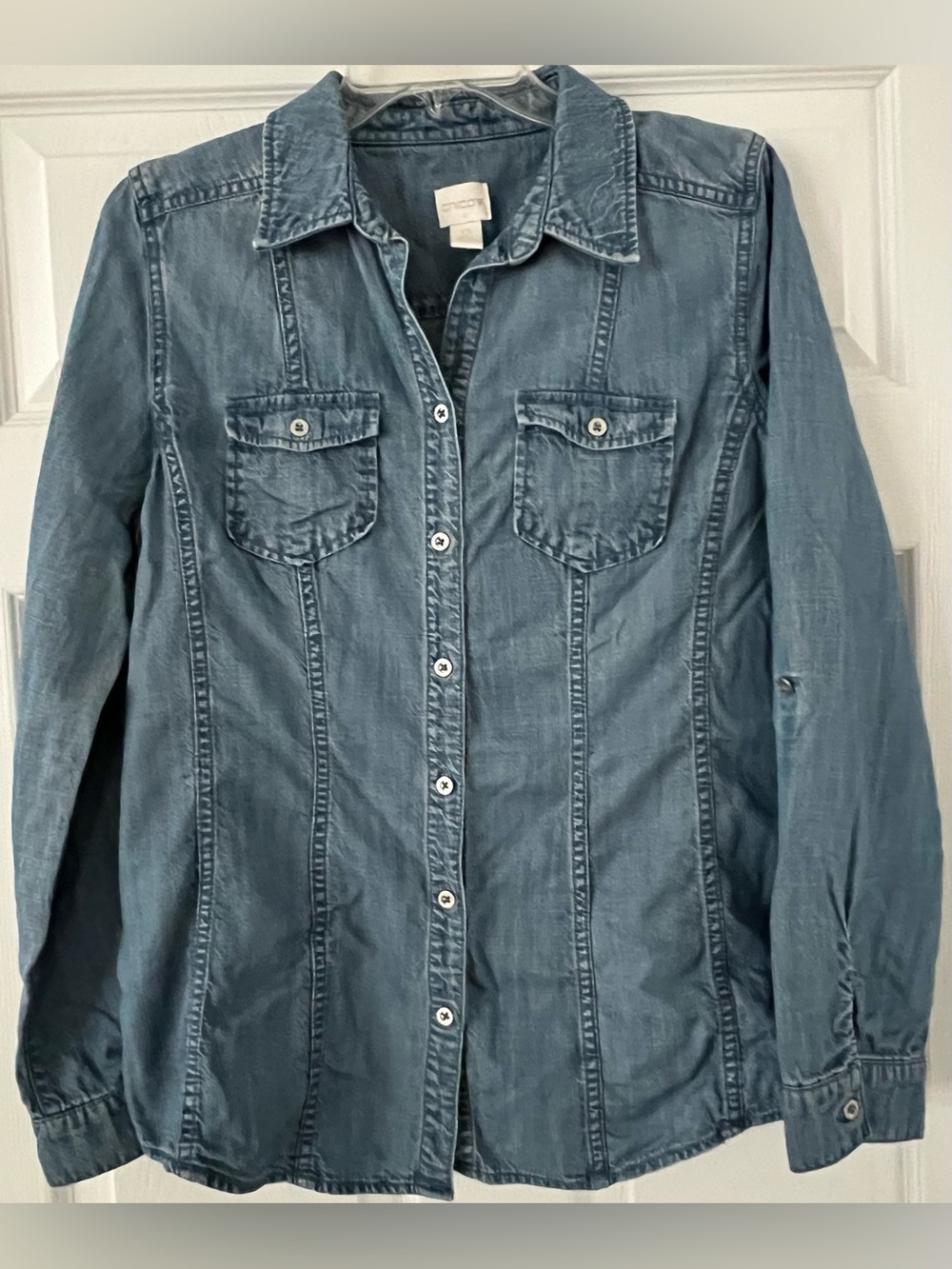 Chico’s Pieced Denim Shirt
